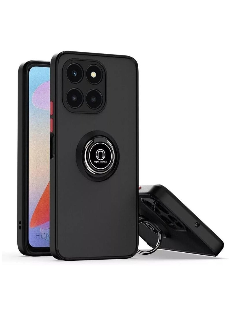 غطاء هاتف Honor X8b مع حلقة معدنية وحامل يد وكوب مغناطيسي مقاوم للصدمات ظهر صلب غير لامع لحماية Honor X8B 2024 (أسود) - Image 1