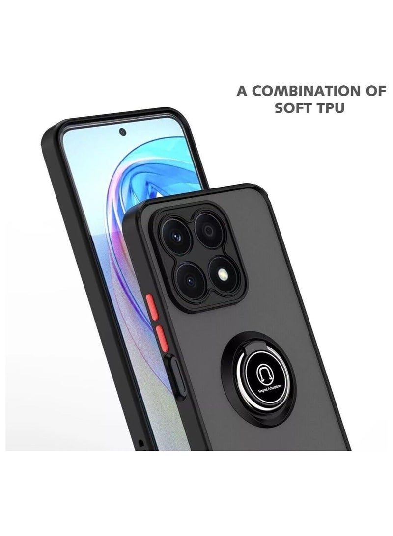 غطاء هاتف Honor X8b مع حلقة معدنية وحامل يد وكوب مغناطيسي مقاوم للصدمات ظهر صلب غير لامع لحماية Honor X8B 2024 (أسود) - Image 2