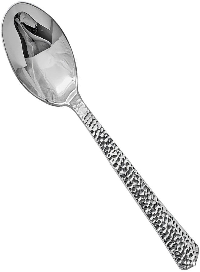 Kaya Shiny Metallic Silver Hammered Disposable Plastic Spoons (Pack of 20) - Durable & Stylish Design - Perfect for Parties & Entertaining - Image 2