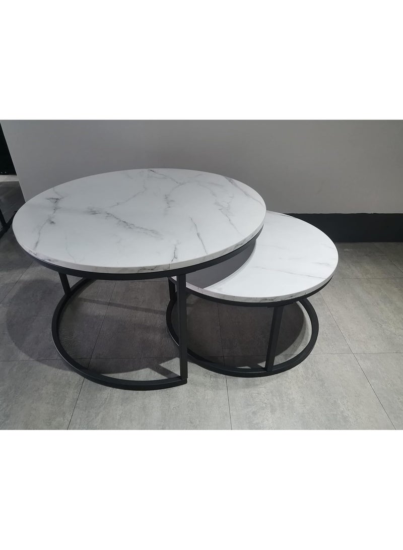 DubaiGallery Coffee Table Set of 2 Stackable MDF Top Side Table Round Set Table Combination Small Set Table Set Industrial Style Side Table Round for Living Room, Balcony - Image 4