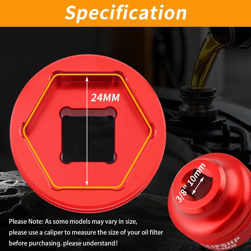 Lifshp 24Mm Oil Filter Socket 3/8"" Drive For Bmw Chrysler Chevy Dodge And Other Vehicles Oil/Fuel Filter Removal Tool-Red - Image 2