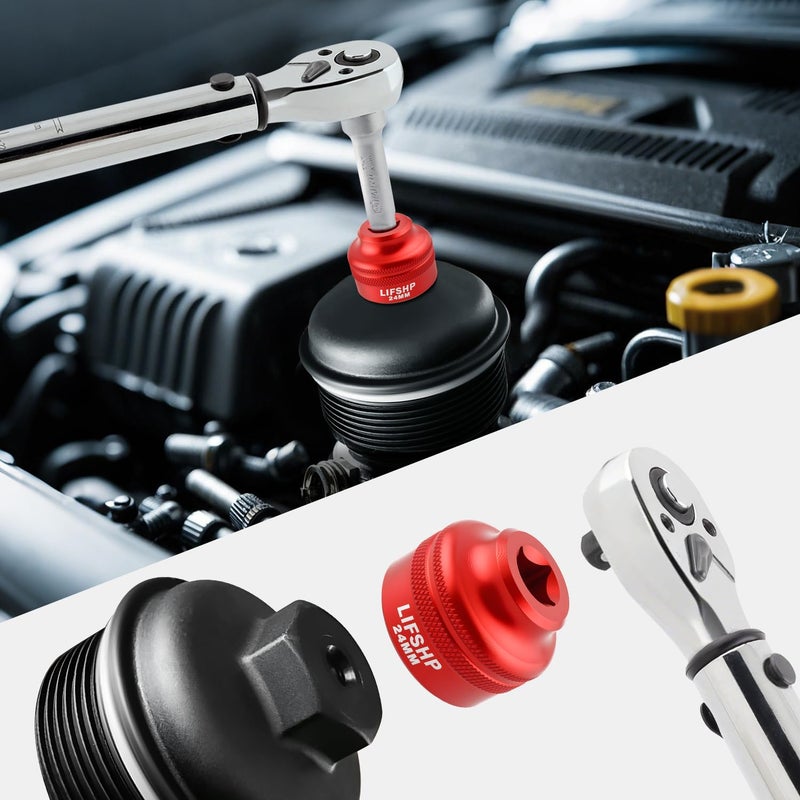 Lifshp 24Mm Oil Filter Socket 3/8"" Drive For Bmw Chrysler Chevy Dodge And Other Vehicles Oil/Fuel Filter Removal Tool-Red - Image 3