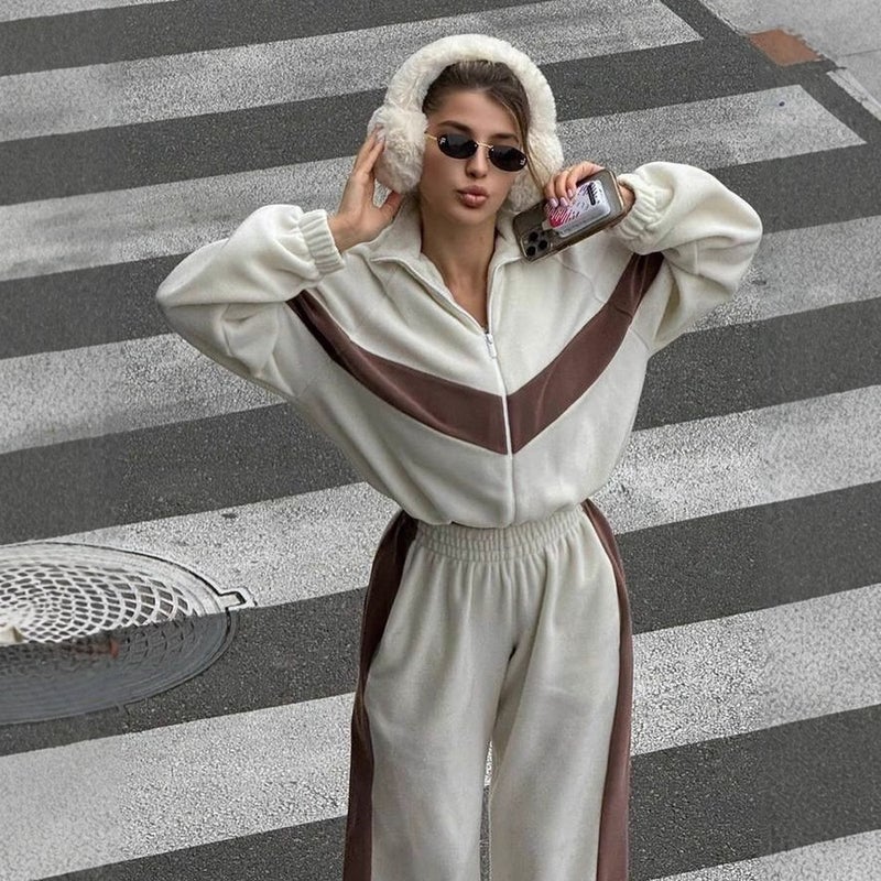 Women's Zipper Cardigan and Pants Two-Piece Tracksuit Set - Image 2