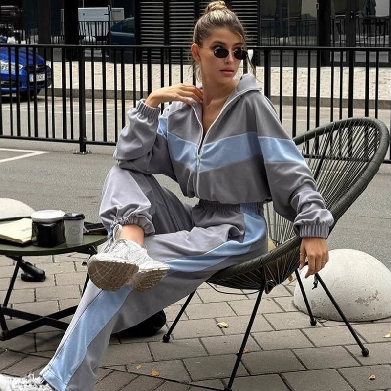Women's Zipper Cardigan and Pants Two-Piece Tracksuit Set - Image 3
