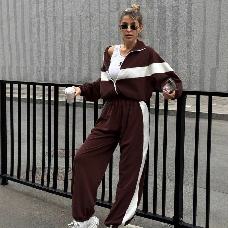 Women's Zipper Cardigan and Pants Two-Piece Tracksuit Set - Image 4