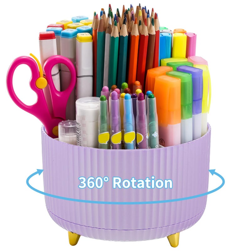 Marbrasse Desk Organizer, 360-Degree Rotating Pen Holder, Desk Organizers and Accessories with 5 Compartments Pencil Holder, Art Supply Storage Box Caddy for Office, Homeï¼ˆPurpleï¼‰ - Image 1