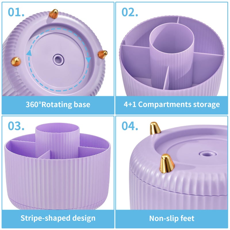 Marbrasse Desk Organizer, 360-Degree Rotating Pen Holder, Desk Organizers and Accessories with 5 Compartments Pencil Holder, Art Supply Storage Box Caddy for Office, Homeï¼ˆPurpleï¼‰ - Image 5