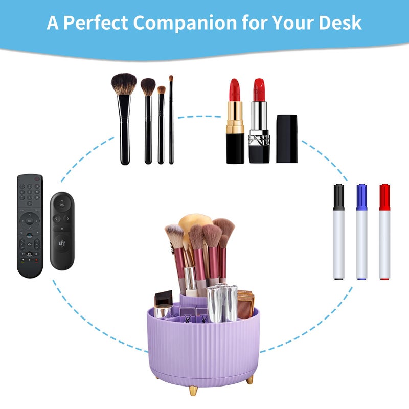 Marbrasse Desk Organizer, 360-Degree Rotating Pen Holder, Desk Organizers and Accessories with 5 Compartments Pencil Holder, Art Supply Storage Box Caddy for Office, Homeï¼ˆPurpleï¼‰ - Image 4