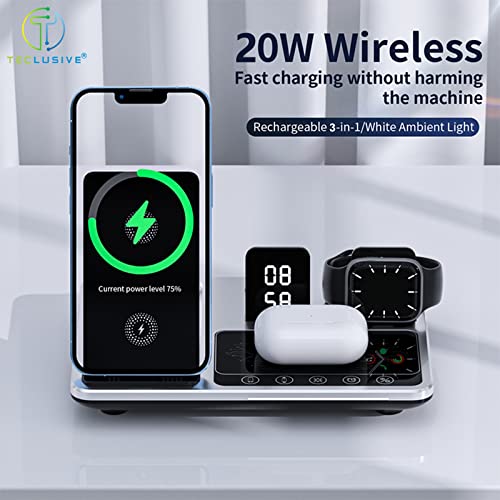 T Teclusive Luxury Automatic 3 in 1 Fast Wireless Charger Compatible for iPhone Airpod iWatch with Type C | Touch Controls with Powered Function | 20w Multi Wireless Charging Station with Clock - Image 2