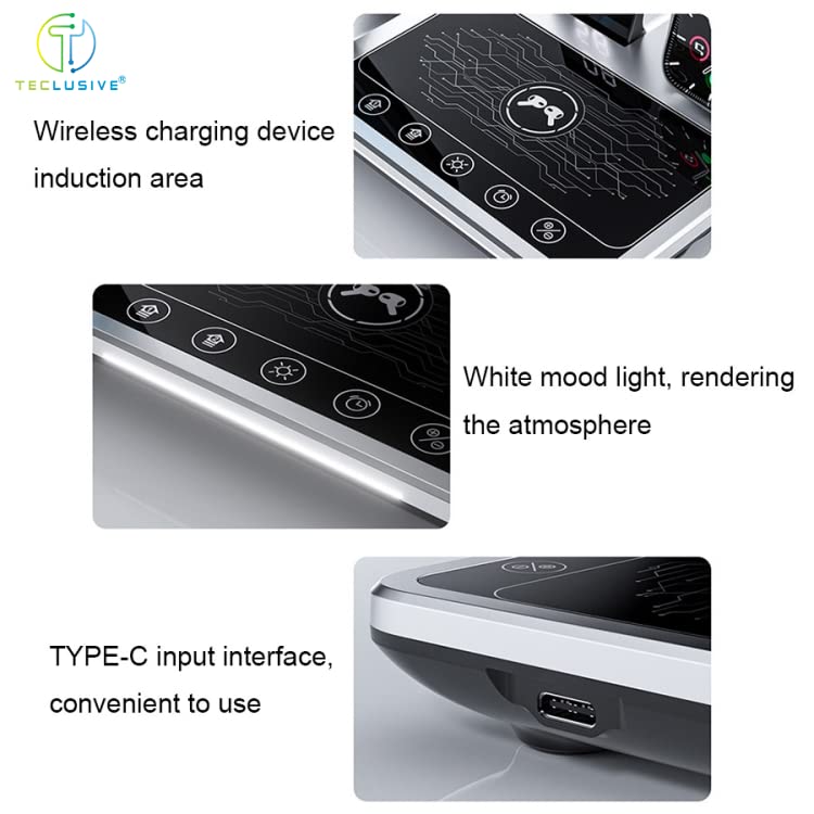 T Teclusive Luxury Automatic 3 in 1 Fast Wireless Charger Compatible for iPhone Airpod iWatch with Type C | Touch Controls with Powered Function | 20w Multi Wireless Charging Station with Clock - Image 3