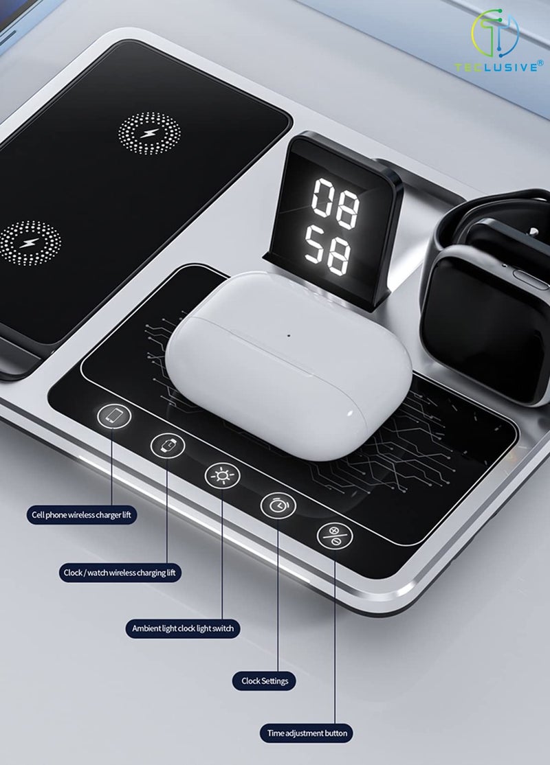 T Teclusive Luxury Automatic 3 in 1 Fast Wireless Charger Compatible for iPhone Airpod iWatch with Type C | Touch Controls with Powered Function | 20w Multi Wireless Charging Station with Clock - Image 5