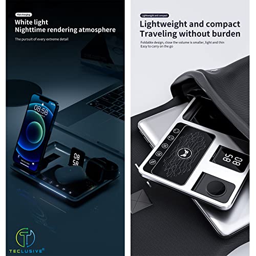 T Teclusive Luxury Automatic 3 in 1 Fast Wireless Charger Compatible for iPhone Airpod iWatch with Type C | Touch Controls with Powered Function | 20w Multi Wireless Charging Station with Clock - Image 4