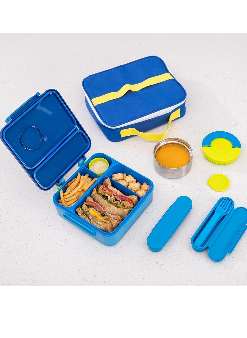 General Bento Box for Kids - Insulated Lunch Box with Thermos for Hot Food, Leak-proof Kids Lunch Box with Cutlery and Snack Box, 4-Compartments Lunch Container for School Outdoors Office (Blue)  - Image 2