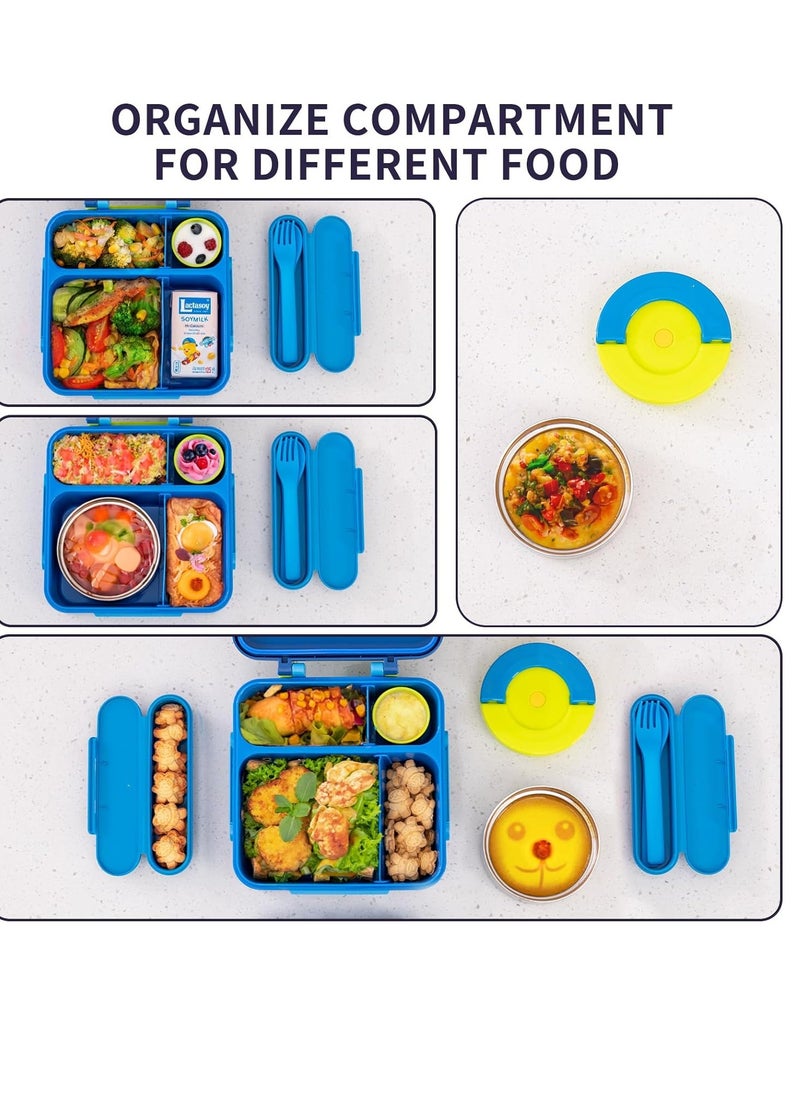 General Bento Box for Kids - Insulated Lunch Box with Thermos for Hot Food, Leak-proof Kids Lunch Box with Cutlery and Snack Box, 4-Compartments Lunch Container for School Outdoors Office (Blue)  - Image 3