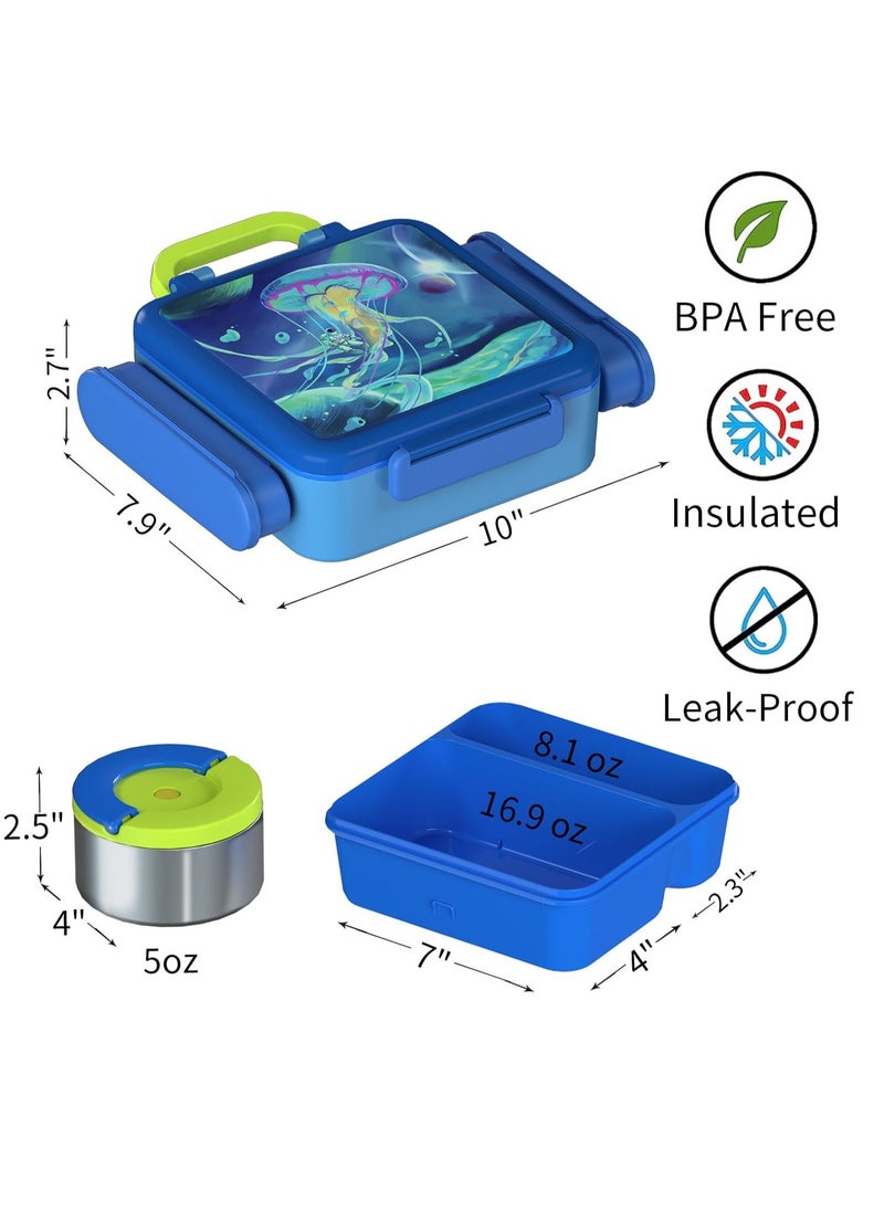 General Bento Box for Kids - Insulated Lunch Box with Thermos for Hot Food, Leak-proof Kids Lunch Box with Cutlery and Snack Box, 4-Compartments Lunch Container for School Outdoors Office (Blue)  - Image 4