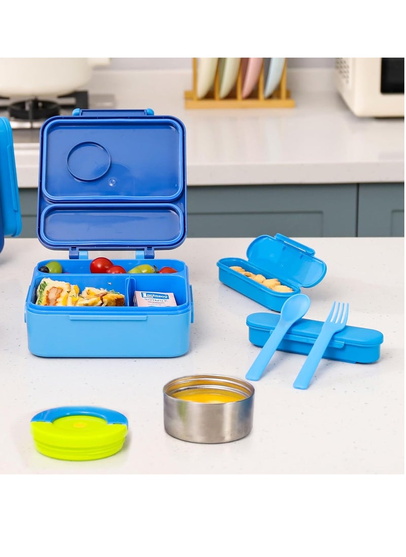 General Bento Box for Kids - Insulated Lunch Box with Thermos for Hot Food, Leak-proof Kids Lunch Box with Cutlery and Snack Box, 4-Compartments Lunch Container for School Outdoors Office (Blue)  - Image 5