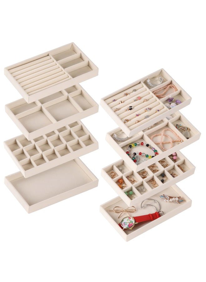 CDBOVID Set of 8 Stackable Jewelry Organizer Stackable Trays,Jewelry Drawer Inserts Container Display Case Storage for Earring Necklace Rings Bracelet Watch with Removable Dividers-Beige - Image 1