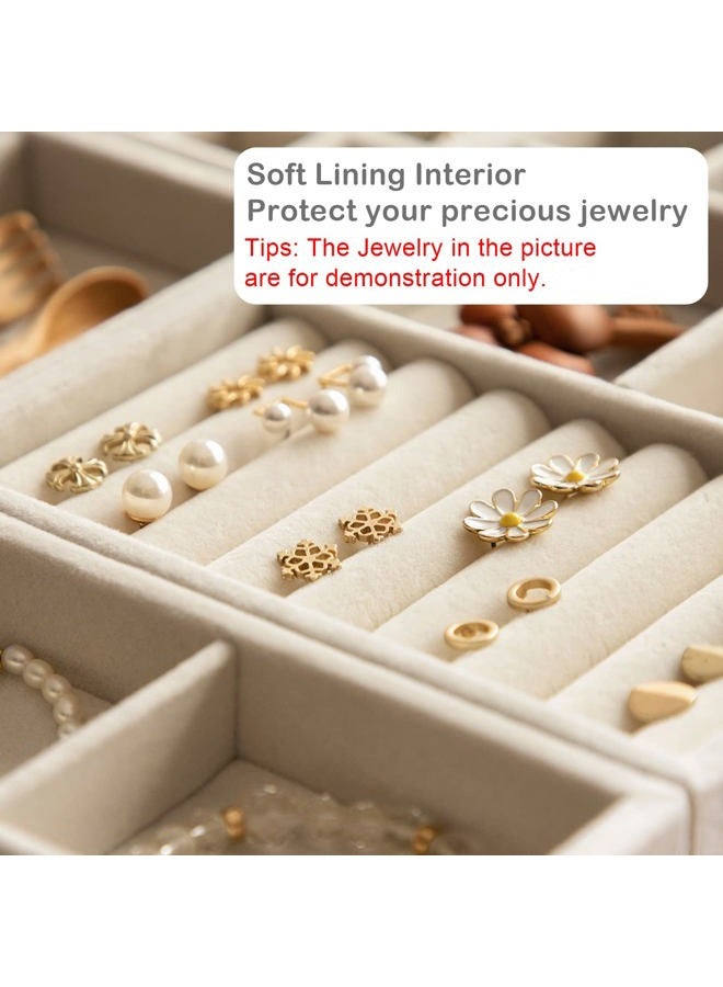 CDBOVID Set of 8 Stackable Jewelry Organizer Stackable Trays,Jewelry Drawer Inserts Container Display Case Storage for Earring Necklace Rings Bracelet Watch with Removable Dividers-Beige - Image 2