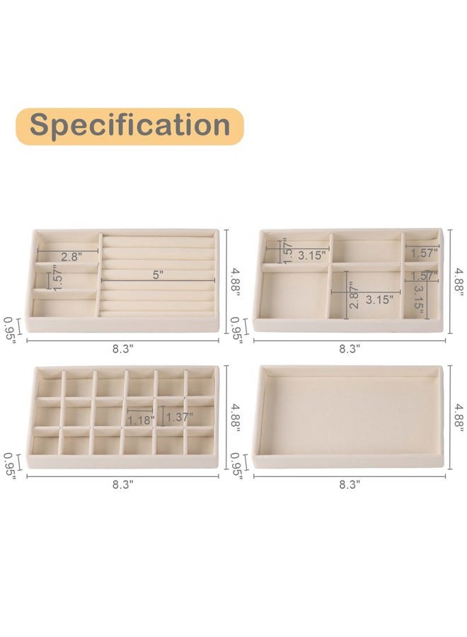 CDBOVID Set of 8 Stackable Jewelry Organizer Stackable Trays,Jewelry Drawer Inserts Container Display Case Storage for Earring Necklace Rings Bracelet Watch with Removable Dividers-Beige - Image 4