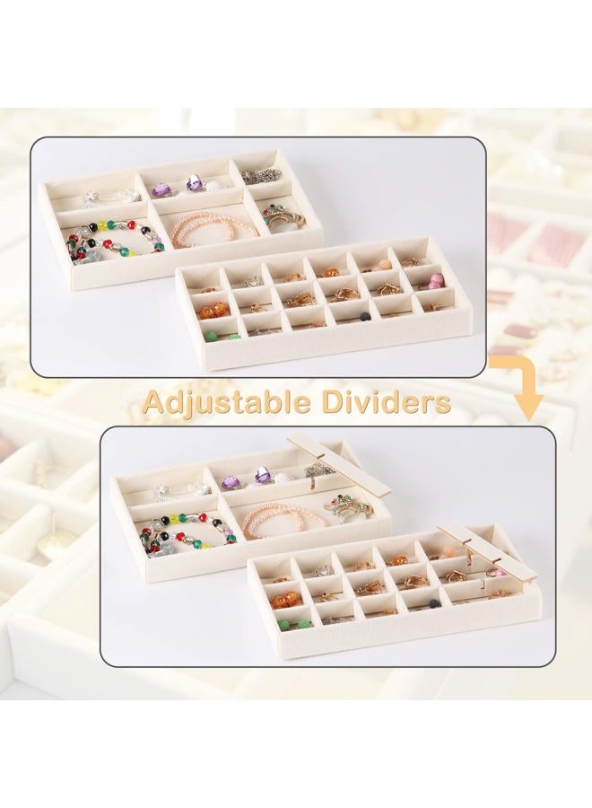 CDBOVID Set of 8 Stackable Jewelry Organizer Stackable Trays,Jewelry Drawer Inserts Container Display Case Storage for Earring Necklace Rings Bracelet Watch with Removable Dividers-Beige - Image 3