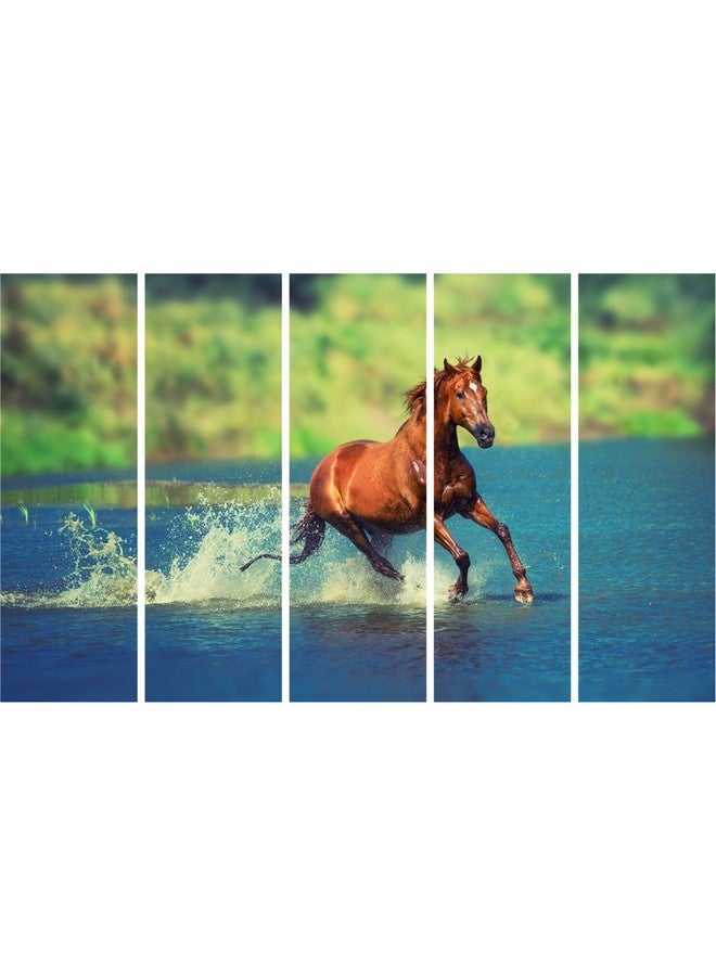 Inephos Running Horse Canvas Multiple Frames 3D Painting for Home Decoration - Wall Paintings for Home and Office Decoration, Set of 5, 50 x 30 inches, 10666CF - Image 1