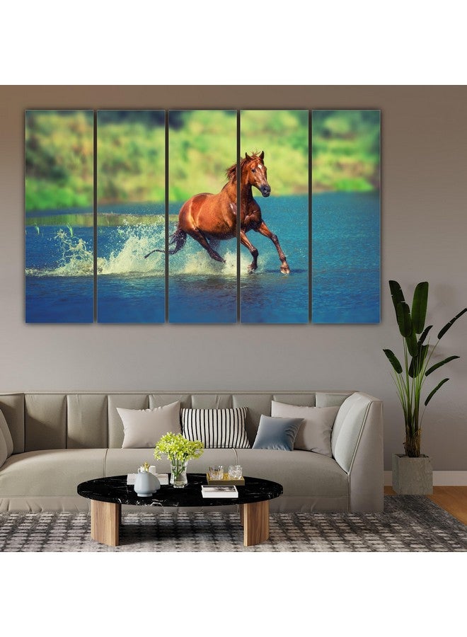 Inephos Running Horse Canvas Multiple Frames 3D Painting for Home Decoration - Wall Paintings for Home and Office Decoration, Set of 5, 50 x 30 inches, 10666CF - Image 2