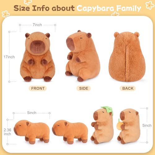 SuzziPals 5in1 Sitting Capybara Stuffed Animals with Babies Inside 5PC Set Capybara Plush with Mommy 4 Babies Soft Pillow Decor Cute 3 to 8 Year Old Girl Boy Gifts Imaginative Play ToyCapibara - Image 5
