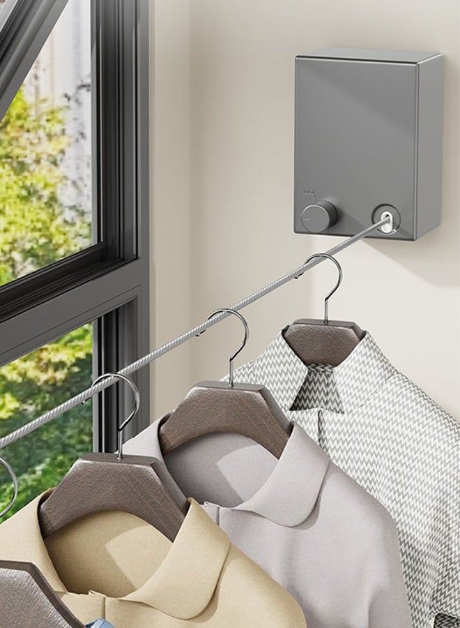 حبل غسيل سلكي قابل للسحب مثبت على الحائط، رمادي - Image 4