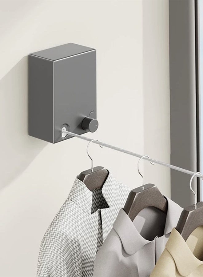 حبل غسيل سلكي قابل للسحب مثبت على الحائط، رمادي - Image 2