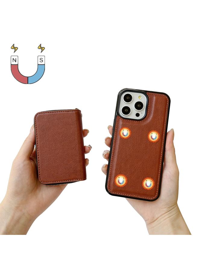 اس-توب جراب لهاتف iPhone 15 Pro Max بلون سادة مع سحاب و11 فتحة للبطاقات وحقيبة هاتف مع حبل - Image 5