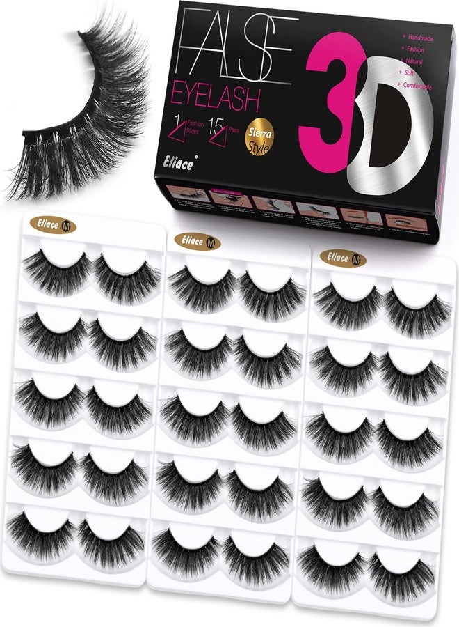 Eliace False Eyelashes 15 Pairs Lashes Natural look Cat Eye Lashes Wispy, 3D Mink lashes Fluffy Long Thick, Fake Eyelashes Cross Wispy Volume Lash Soft Reusable Dramatic, Sierra Style - Image 1