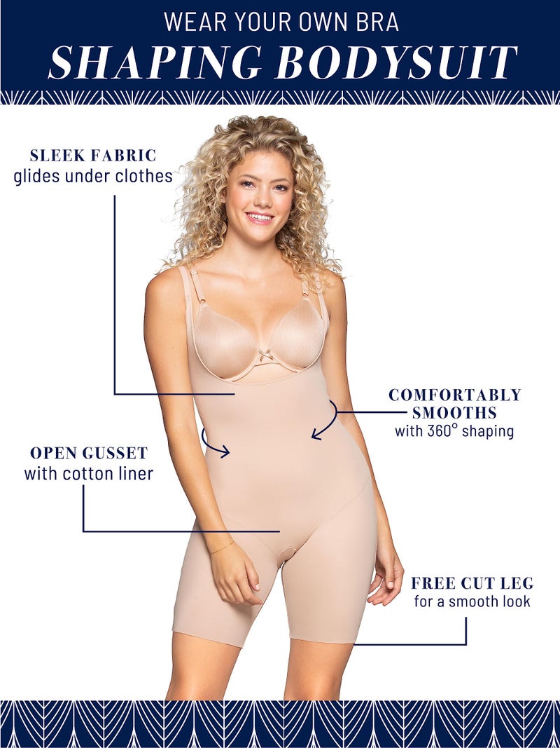 Vanity Fair Women's Open Bust Shapewear Bodysuit, All Over Smoothing for Back and Tummy Control, Damask Neutral, X-Large - Image 4