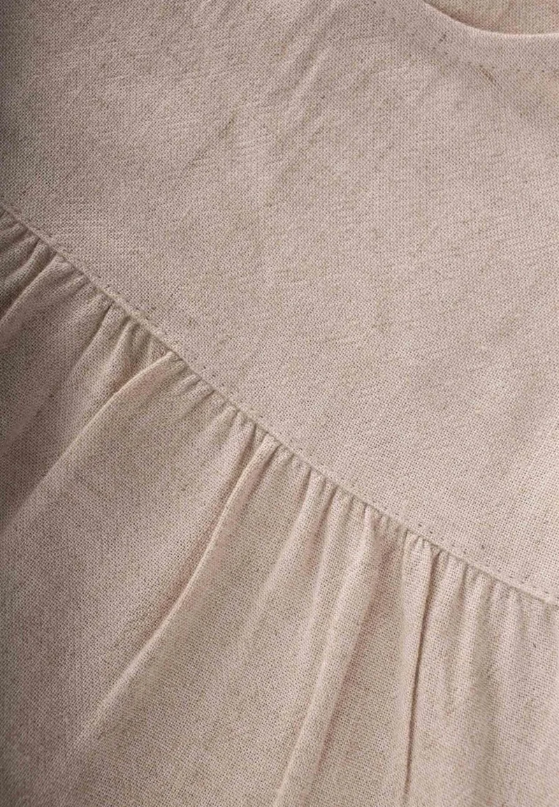 Cigit Pleated Layered Linen Dress Natural