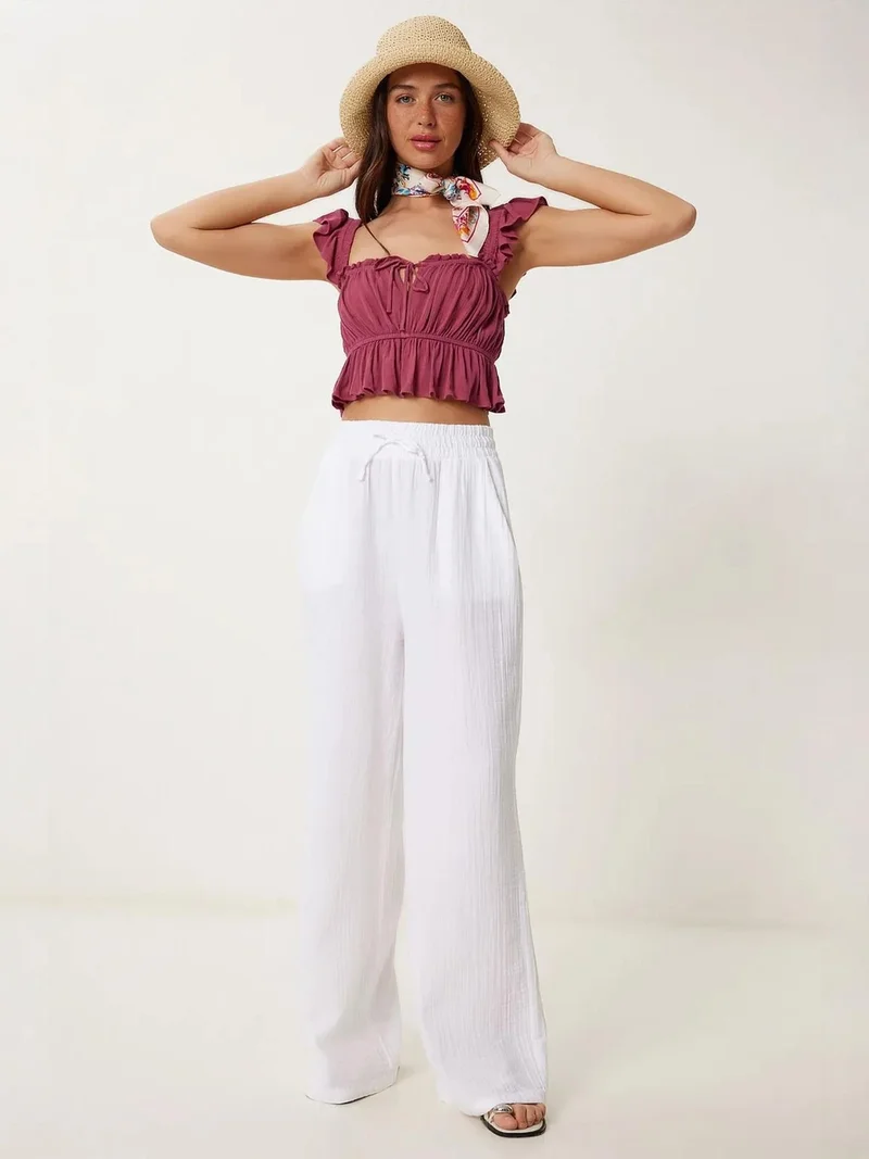 السعادة في إسطنبول ISTANBUL Wide Leg Drawstring Waist Pants with Binding Detail