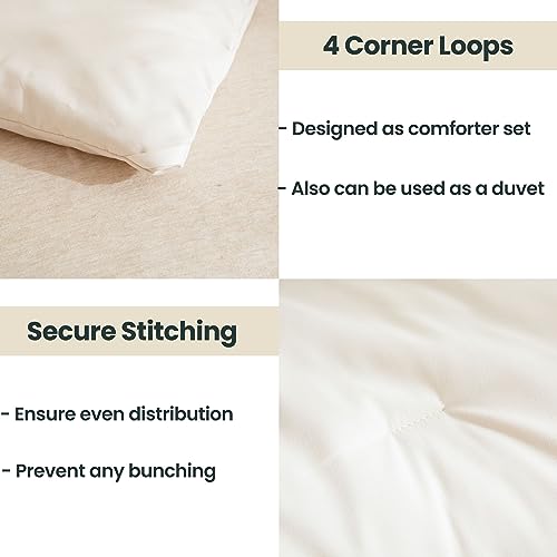 Paxrac Beige Comforter Set Full Size, Cream3 Pieces Comforter Set, Lightweight Solid Neutral Bedding Set, All Seasons Soft Breathable Boho Full Comforter Set (80x90In Comforter & 2 Pillowcases) - Image 4