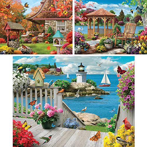 Bits and Pieces Value Set of Three 300 Piece Jigsaw Puzzles for Adults Autumn Well Wishes Seacost Serenity Floral Fantasy Jigsaw Puzzles by Artist Alan Giana Completed Puzzle Size 18 x 24 - Image 5
