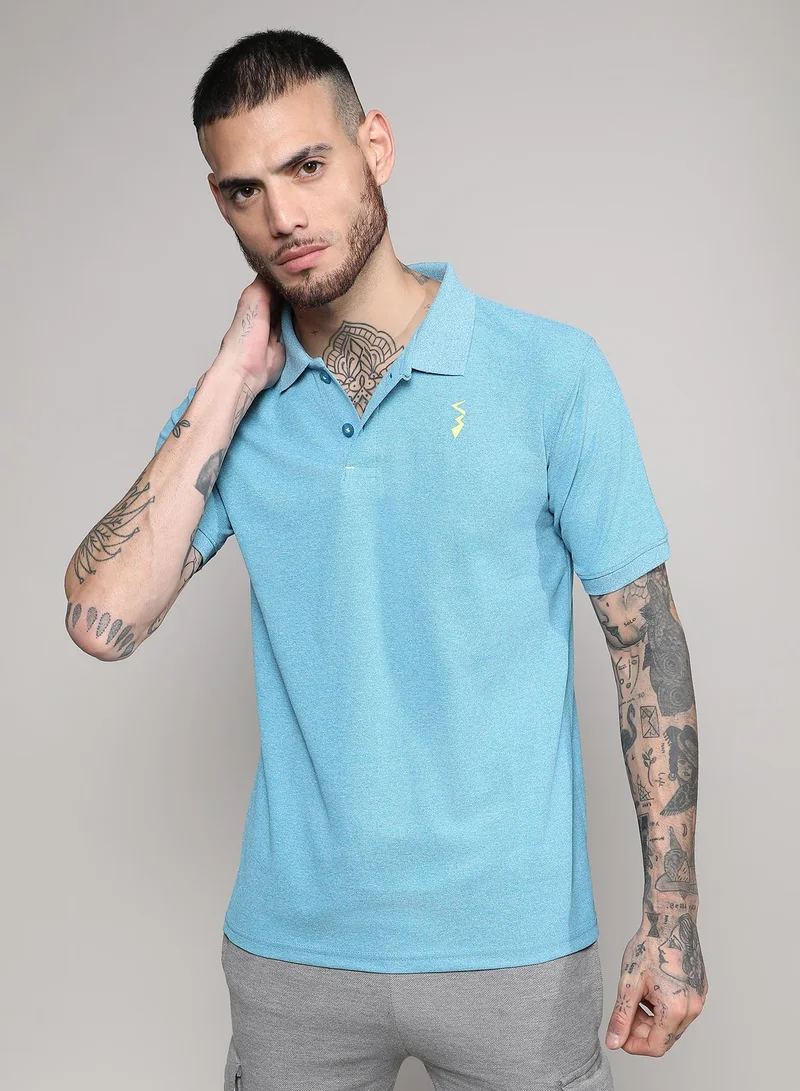 Men's Sky Blue Basic Activewear Polo T-Shirt