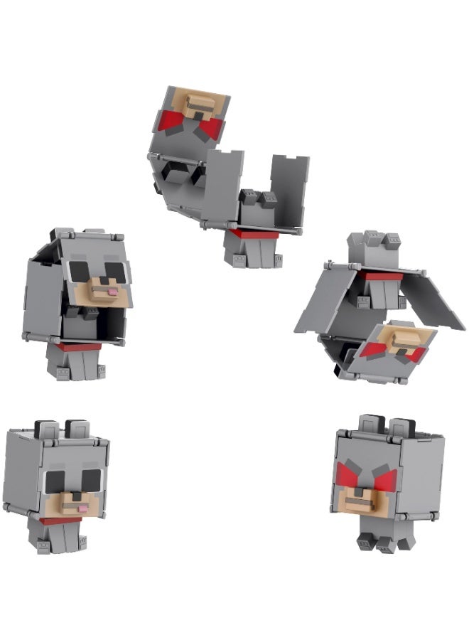MINECRAFT Flippin' Figs 2-in-1 Tamed Wolf + Hostile Wolf Figure - Image 1
