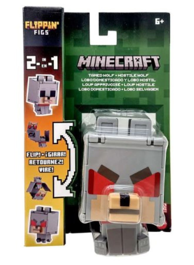 MINECRAFT Flippin' Figs 2-in-1 Tamed Wolf + Hostile Wolf Figure - Image 2