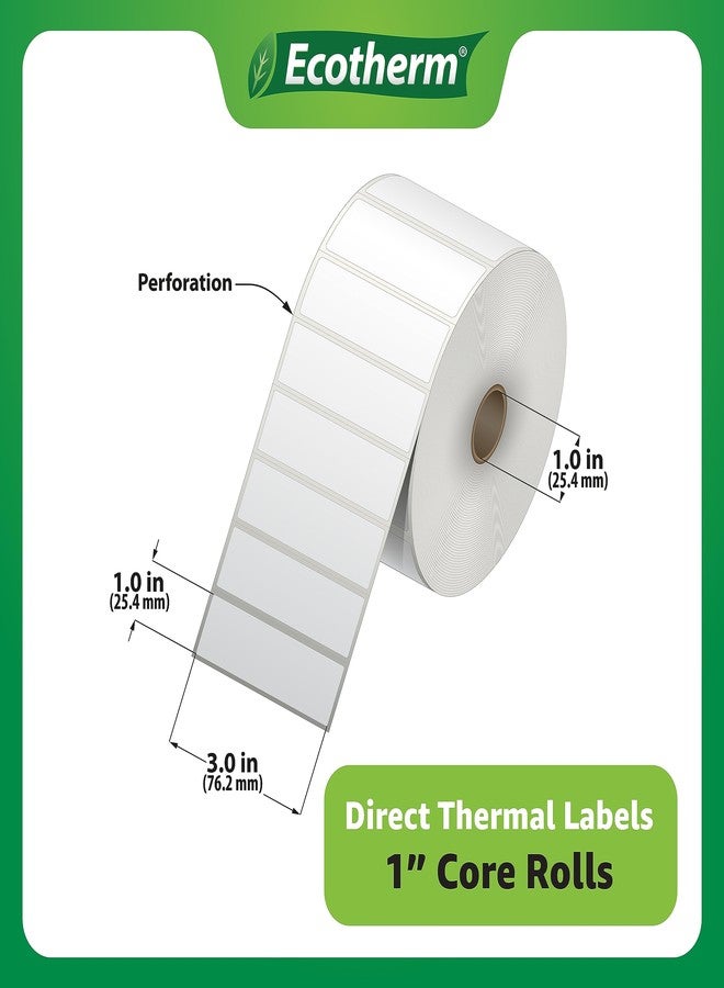 Ecotherm ملصقات حرارية 3 بوصات × 1 بوصة | 6 لفات | 15000 ملصق | متوافقة مع طابعات الملصقات الحرارية من زيبرا، مونبين، رولو، جودكس، أركسكان، آي دي بي آر تي، أوفنوفا وغيرها | ملصقات لاصقة بيضاء فارغة من إيكوثيرم - Image 3