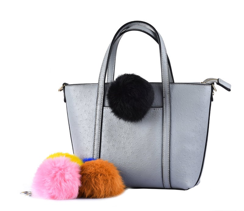 Cityelf Cute Faux Rabbit Fur Ball Pom Pom Keychain Car Key Ring Handbag Tote Bag Pendant Purse Charm (BLACK) - Image 2