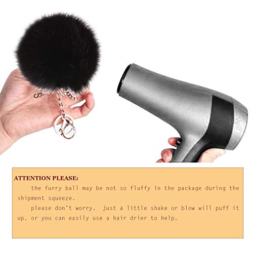 Cityelf Cute Faux Rabbit Fur Ball Pom Pom Keychain Car Key Ring Handbag Tote Bag Pendant Purse Charm (BLACK) - Image 4