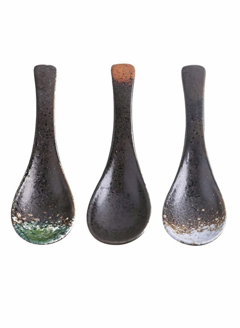 ملاعق خزفية يابانية، 3 قطع ملاعق بورسلين لشوربة الأرز، ملعقة مقبلات نودلز رامان للأرز والمعكرونة (ألوان متنوعة) - Image 1