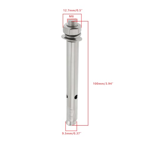 Briny River 10Pcs M8 x100 Expansion Bolts 304 Stainless Steel External Hex Expansion Bolts for Guardrails Security Doors Awnings Air 9.5x12.7mm - Image 4
