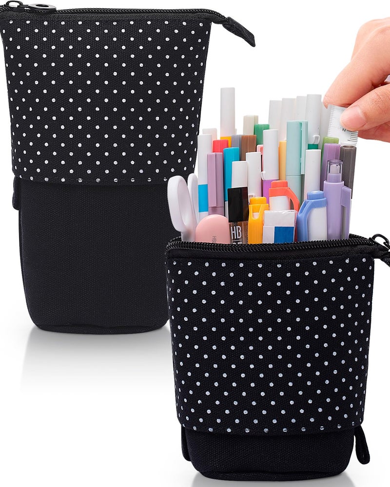 Sooez Standing Pencil Case, Cute Stand up Pencil Pouch, Telescopic Pen Pouch, Portable Pencil Holder, Kawaii Stand up Pencil Case, Spacious Pencil Pouch Bag for School Office Supplies, Black - Image 1