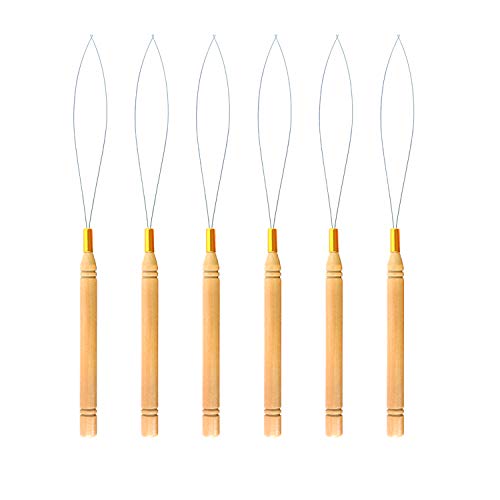 CREATE BEAUTY 6 Wooden Hair Extension Loop Needle Threader Pulling Hook Tools and Bead Device Tools Loop Threader for Hair or Feather Extensions (6 Loop Tools) - Image 1
