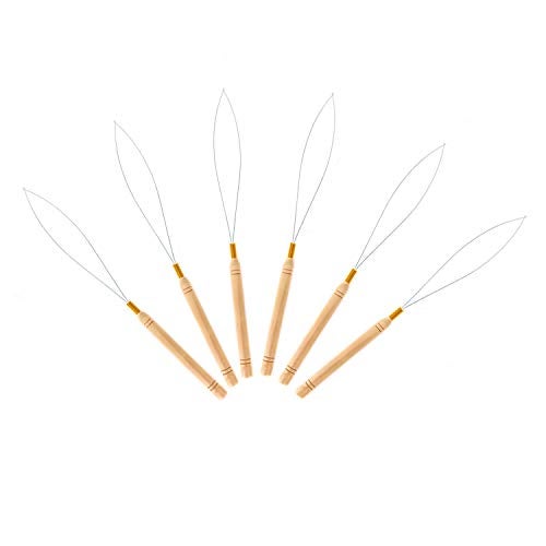 CREATE BEAUTY 6 Wooden Hair Extension Loop Needle Threader Pulling Hook Tools and Bead Device Tools Loop Threader for Hair or Feather Extensions (6 Loop Tools) - Image 2