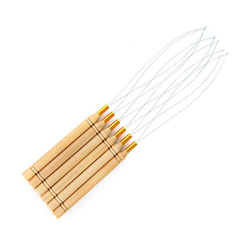 CREATE BEAUTY 6 Wooden Hair Extension Loop Needle Threader Pulling Hook Tools and Bead Device Tools Loop Threader for Hair or Feather Extensions (6 Loop Tools) - Image 4