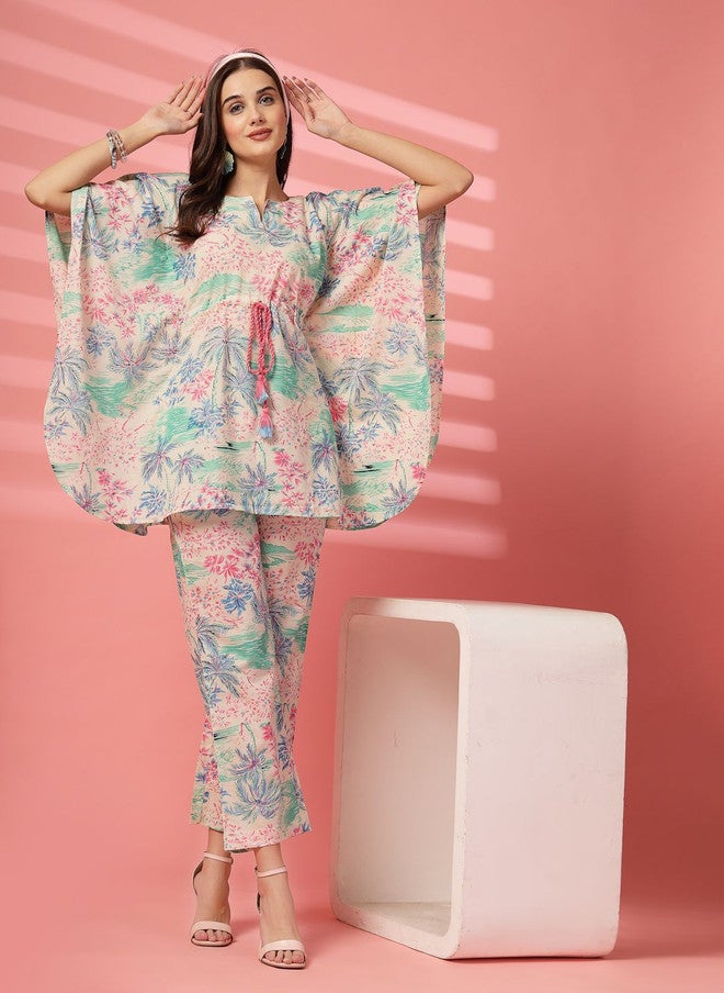Indibelle Printed Flared Sleeves Pure Cotton Tunic with Trousers Set - Image 4