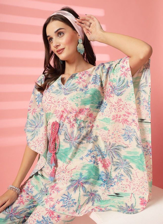 Indibelle Printed Flared Sleeves Pure Cotton Tunic with Trousers Set - Image 2
